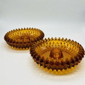 Vintage MCM Indiana Glass Amber Taper Candle Holders- Set of 2